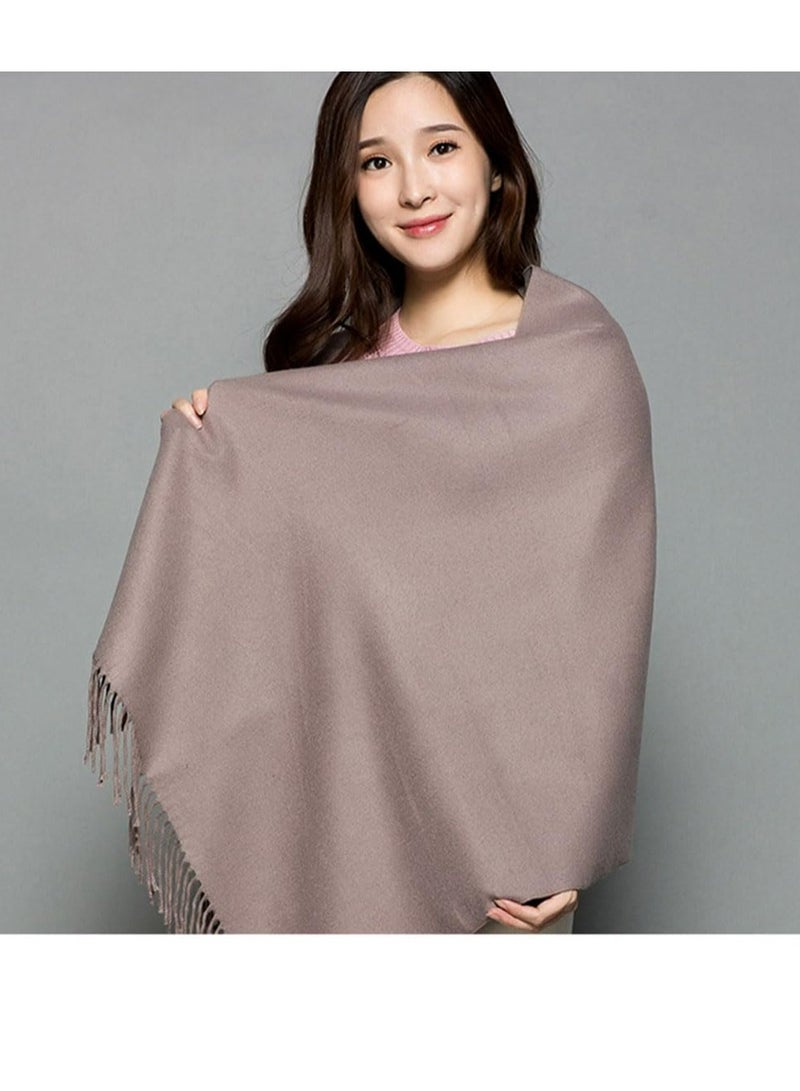 CMGTYYD Cashmere Feel Scarfs for Women, Lady Wool Scarf, Winter Thicken Oversized Pashmina Large Warm Shawls Wraps, 2 Tone Solid Color for Evening Dress Wedding Bridesmaid Gift, (Khaki+Gray, 78"x25") - Image 4