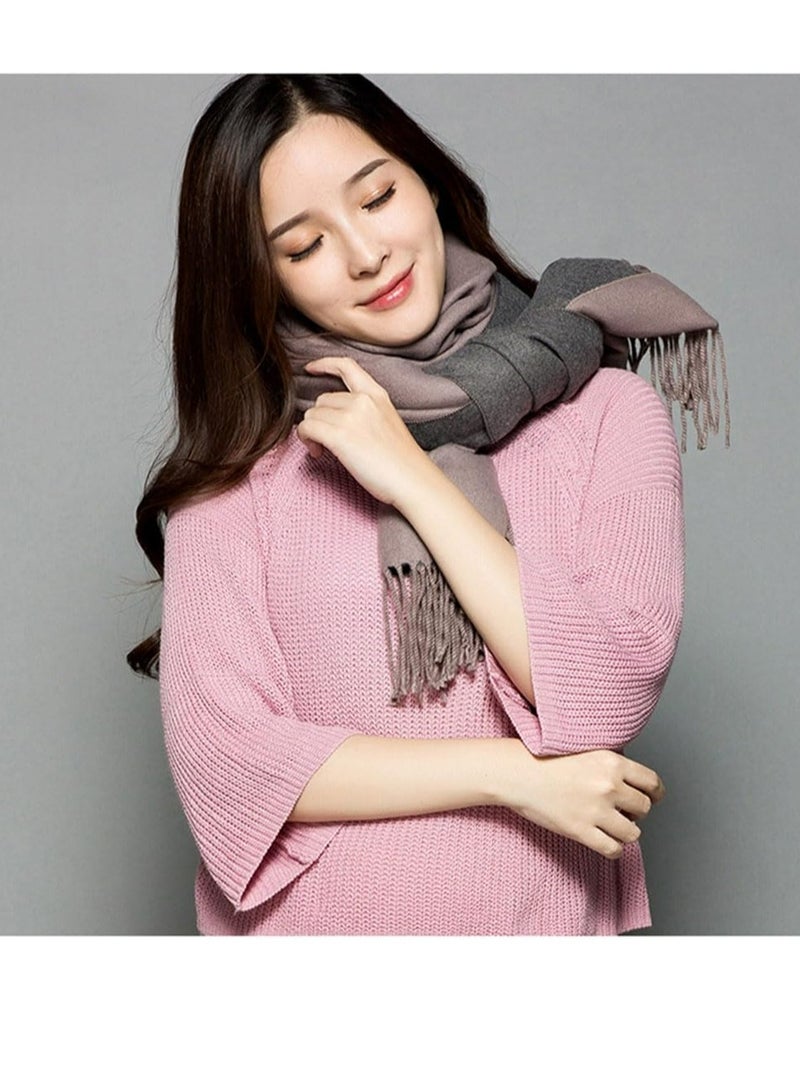 CMGTYYD Cashmere Feel Scarfs for Women, Lady Wool Scarf, Winter Thicken Oversized Pashmina Large Warm Shawls Wraps, 2 Tone Solid Color for Evening Dress Wedding Bridesmaid Gift, (Khaki+Gray, 78"x25") - Image 5