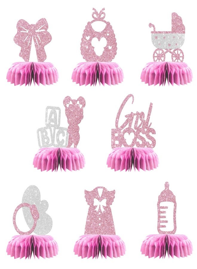 Maicaiffe Girl Boss Table Honeycomb Centerpieces Decorations - Glitter 8 Pcs Girl Baby Shower Party Table Toppers Decor - Gender Reveal - Girl 1st Birthday Party Decoration Supplies - Image 1