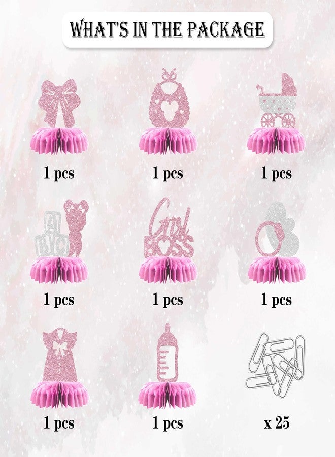 Maicaiffe Girl Boss Table Honeycomb Centerpieces Decorations - Glitter 8 Pcs Girl Baby Shower Party Table Toppers Decor - Gender Reveal - Girl 1st Birthday Party Decoration Supplies - Image 3
