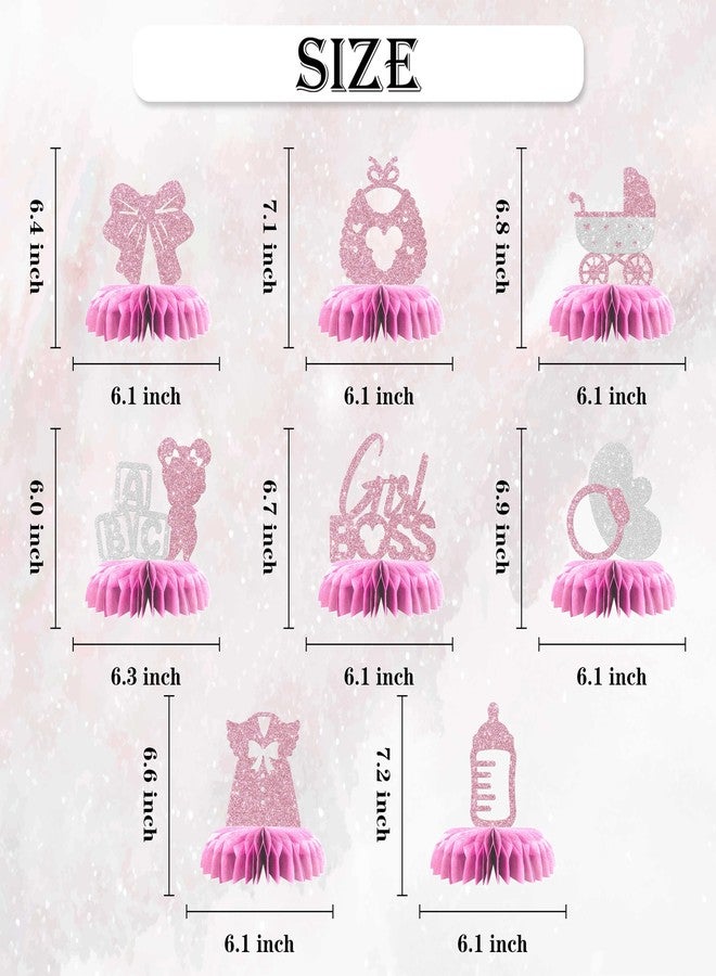 Maicaiffe Girl Boss Table Honeycomb Centerpieces Decorations - Glitter 8 Pcs Girl Baby Shower Party Table Toppers Decor - Gender Reveal - Girl 1st Birthday Party Decoration Supplies - Image 2