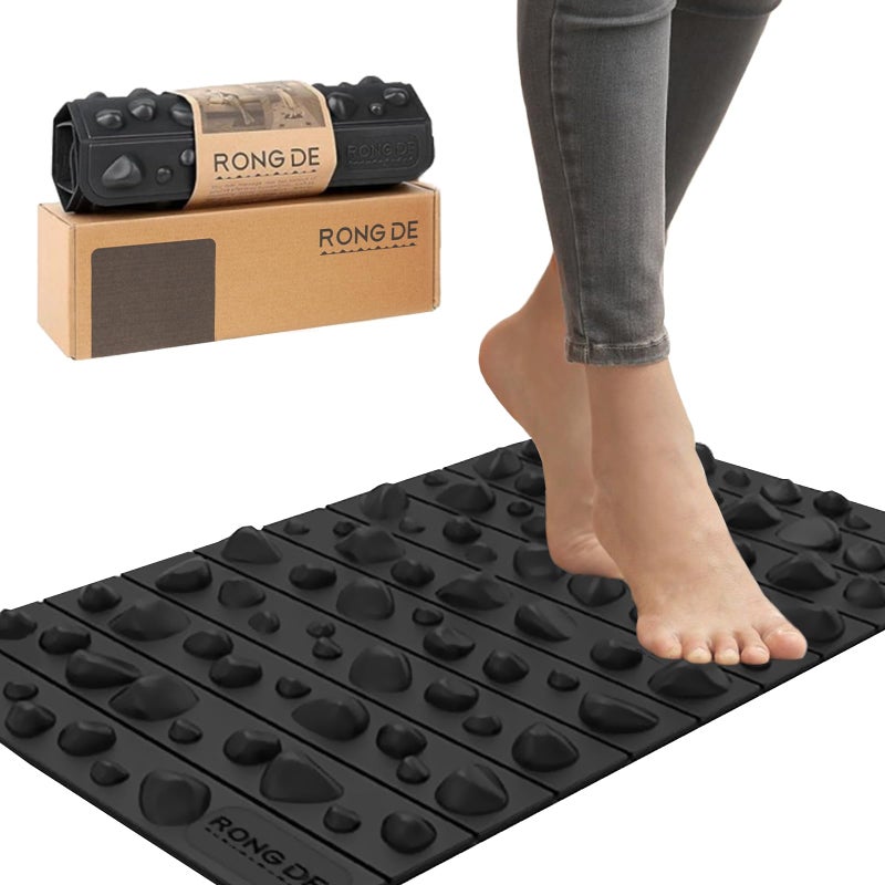 iLivin Portable Feet Acupressure Mat Foldable Foot Massager Mat Pressure Point Massage Pad Anti Fatigue Office Standing Desk Pad Stand Up Pad Relieve Foot Pain