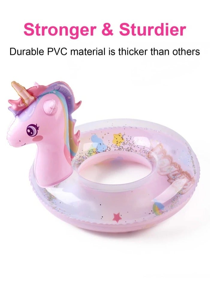 VIO Inflatable Swimming Ring Thick PVC Swimming Ring Unicorn Glitter Water Pool Ring Swimming Pool Floatie for Children Water Sports Swimming Rings for Summer Beach Party Pool Party Accessories Buoy Float Swim Seat Swimming Aid Beach Toy for Kids Girls Outer Ring Size 70 CM and Inner Ring Size 25 CM - Image 3
