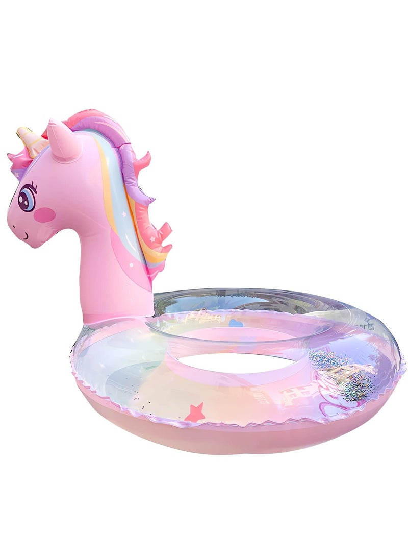 VIO Inflatable Swimming Ring Thick PVC Swimming Ring Unicorn Glitter Water Pool Ring Swimming Pool Floatie for Children Water Sports Swimming Rings for Summer Beach Party Pool Party Accessories Buoy Float Swim Seat Swimming Aid Beach Toy for Kids Girls Outer Ring Size 70 CM and Inner Ring Size 25 CM - Image 2