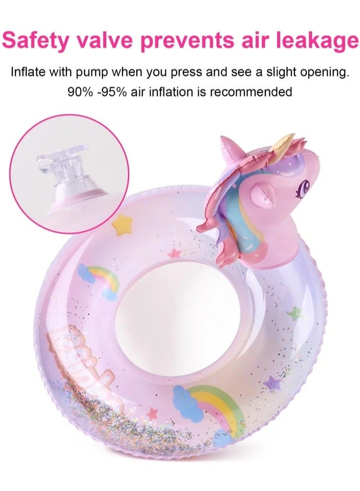 VIO Inflatable Swimming Ring Thick PVC Swimming Ring Unicorn Glitter Water Pool Ring Swimming Pool Floatie for Children Water Sports Swimming Rings for Summer Beach Party Pool Party Accessories Buoy Float Swim Seat Swimming Aid Beach Toy for Kids Girls Outer Ring Size 70 CM and Inner Ring Size 25 CM - Image 4