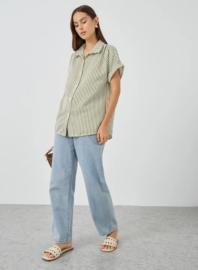 Take Two Take Two Striped Short Sleeve Oversized Shirt