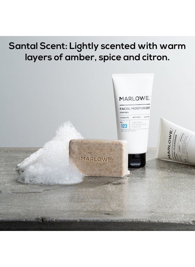 MARLOWE. M BLEND No. 102 Men's Body Scrub Soap 7 oz (3 Bars) Warm Santal Scent, Best Exfoliating Bar for Men, Made with Natural Ingredients, Apricot Seed Powder, Shea Butter, Olive Oil, Green Tea Extracts  - Image 3