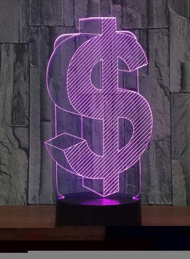 althiqahkey 3D Dollar Sign Shape Table Lamp 7 Color Changing Flash Party Decor Led Currency Night Light Gift Dollar althiqahkey - Image 1