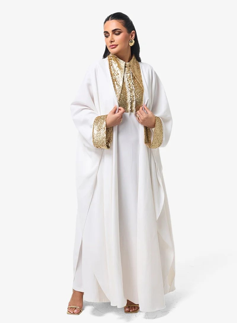 Threadz by Ajooni  Cape Detailed Long Sleeve Maxi Dress for Women | Best Price UAE