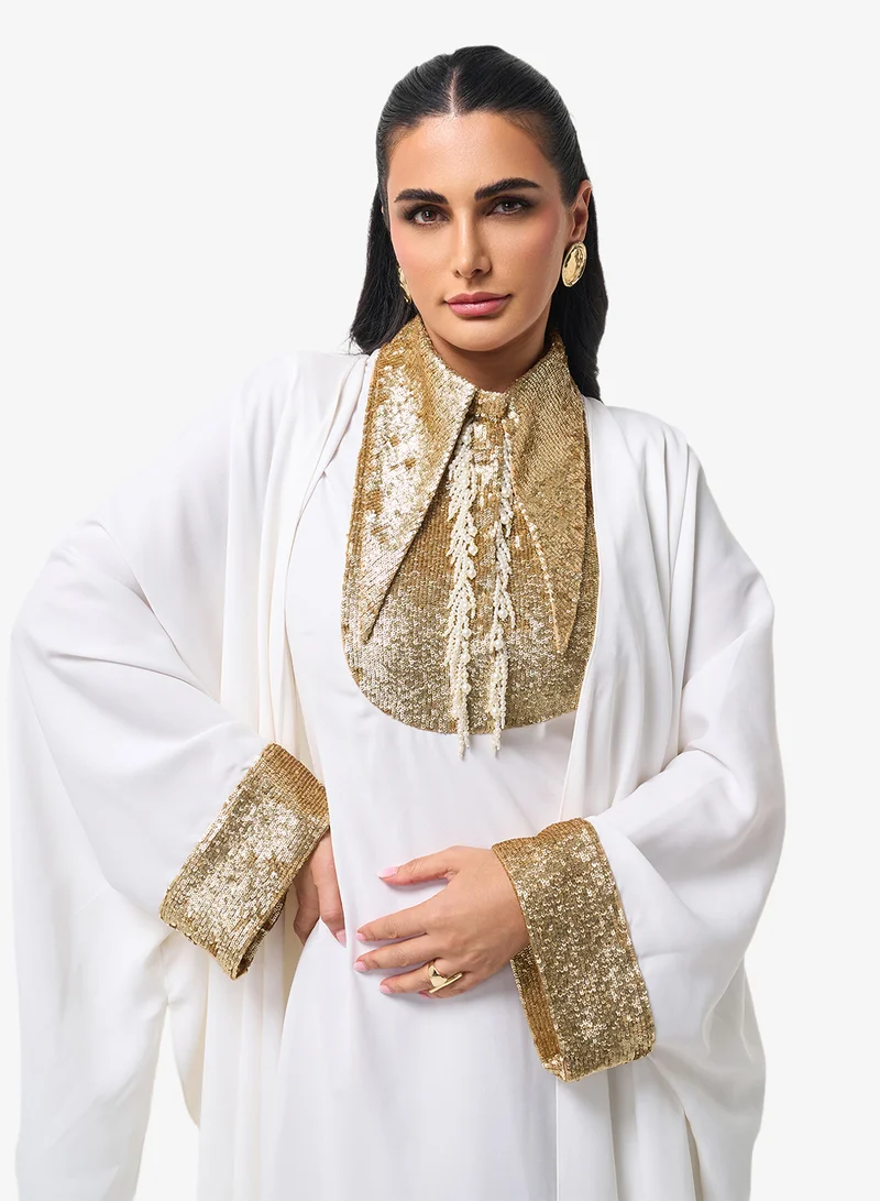 Threadz by Ajooni  Cape Detailed Long Sleeve Maxi Dress for Women | Best Price UAE