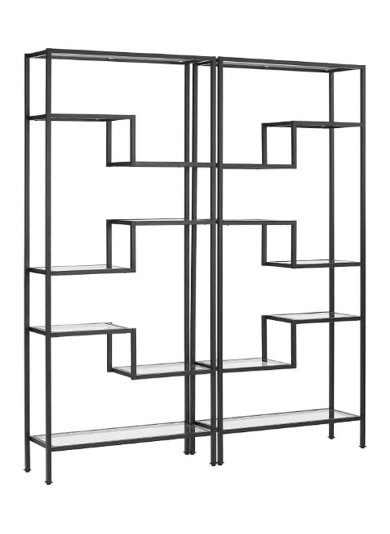 LINGWEI - Display Bookshelf with Metal Frame and Tempered Glass Shelves 8 Tier Modern Storage Bookshelf for Living Room Home Office Bedroom Bathroom - Image 1