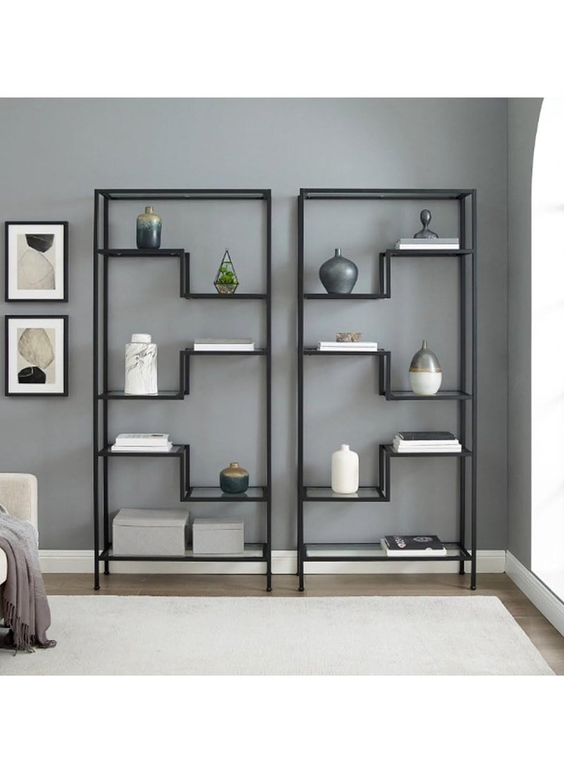LINGWEI - Display Bookshelf with Metal Frame and Tempered Glass Shelves 8 Tier Modern Storage Bookshelf for Living Room Home Office Bedroom Bathroom - Image 1