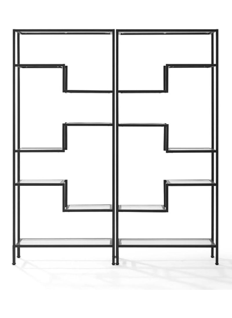 LINGWEI - Display Bookshelf with Metal Frame and Tempered Glass Shelves 8 Tier Modern Storage Bookshelf for Living Room Home Office Bedroom Bathroom - Image 1