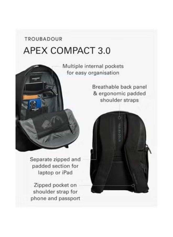 Troubadour Apex Compact Backpack 3.0 Premium Versatile Backpack Made of Lightweight, Waterproof Great for Travel, Work, the Gym, Sports, Black - Image 2
