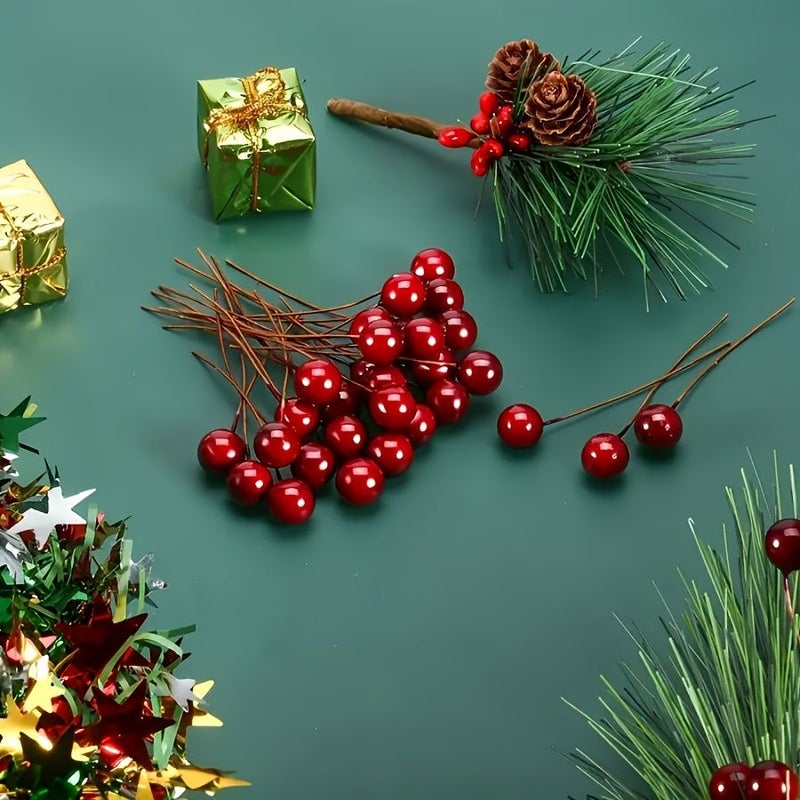 55 Realistic Red Holly Berries 55pcs Maintenance Free Hanging Decor with Wire Stems - Image 4