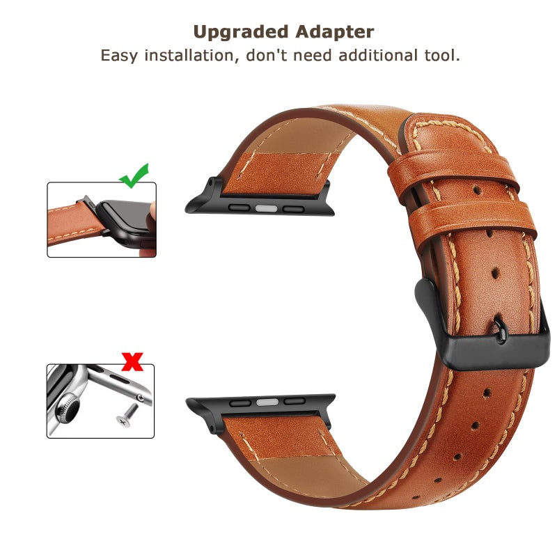 Tasikar Bands Compatible with Apple Watch Band 49mm 46mm 45mm 44mm 42mm Men Genuine Leather Replacement Bands Compatible with Apple Watch Ultra 2 SE Series 10 9 8 7 6 5 4 3 2 1, Classic Brown - Image 3