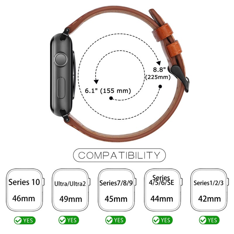 Tasikar Bands Compatible with Apple Watch Band 49mm 46mm 45mm 44mm 42mm Men Genuine Leather Replacement Bands Compatible with Apple Watch Ultra 2 SE Series 10 9 8 7 6 5 4 3 2 1, Classic Brown - Image 5