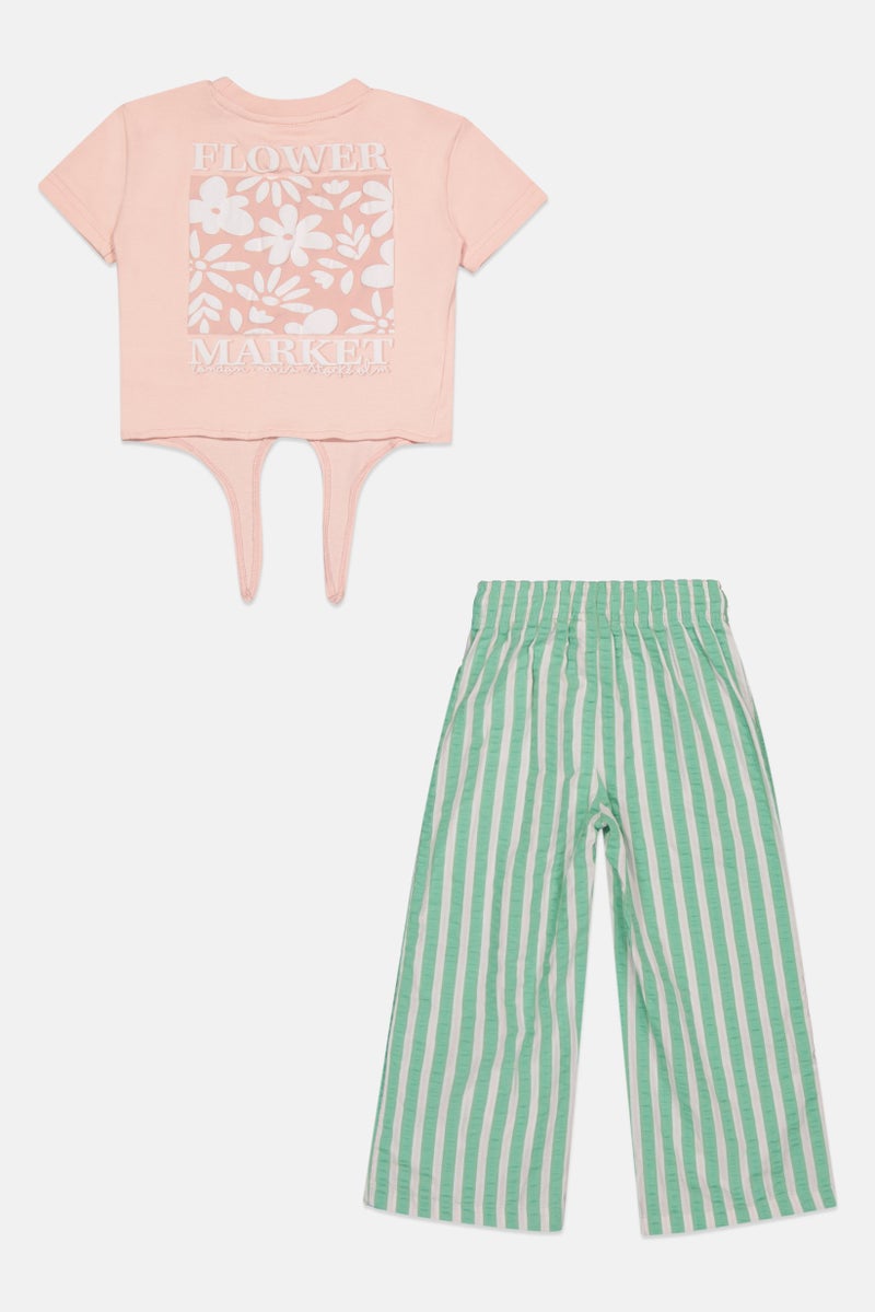 MISS Kids Girl 2 Pieces Graphic Print T-Shirt And Palazzo Pants Set, Multicolor - Image 3