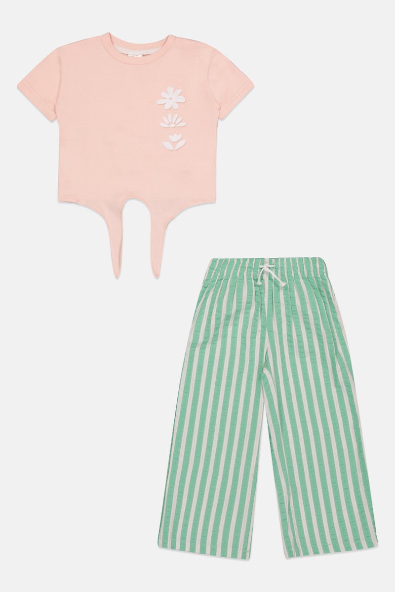 MISS Kids Girl 2 Pieces Graphic Print T-Shirt And Palazzo Pants Set, Multicolor - Image 2