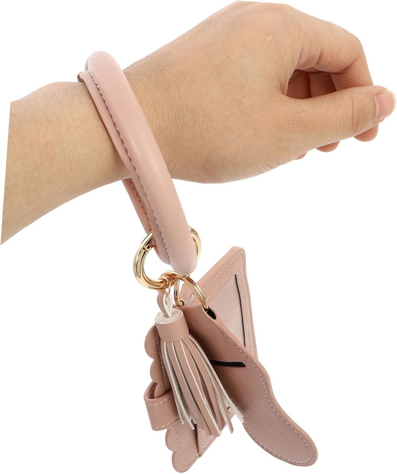 PU Leather Lipstick Case with Keychain and Bracelet Stylish Travel Lip Balm Pouch Holder for Cards RFID Blocking Compact Design for Women - Image 1