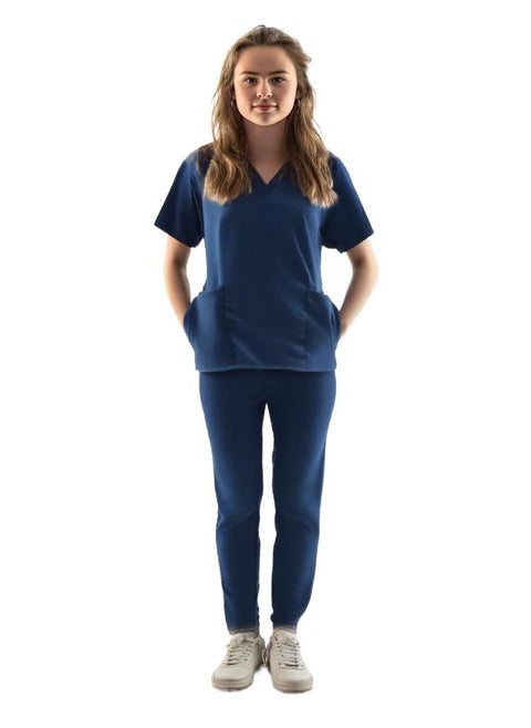 Women's Two-Piece Maid Uniform, Nanny/housemaid dress set with half sleeves tunic, Cleaning staff uniform, Medical scrub set with band on pant .