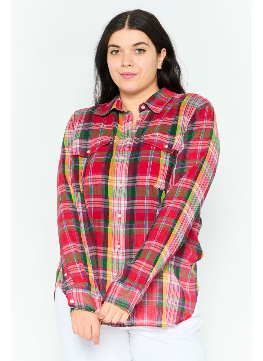 Women Spread Collar Long Sleeve Plaid Top, Red Combo - pzsku/Z4771FF2144BC66BD861AZ/45/_/1738850714/562efcc4-b099-43b8-a701-3cb31f4d57f9