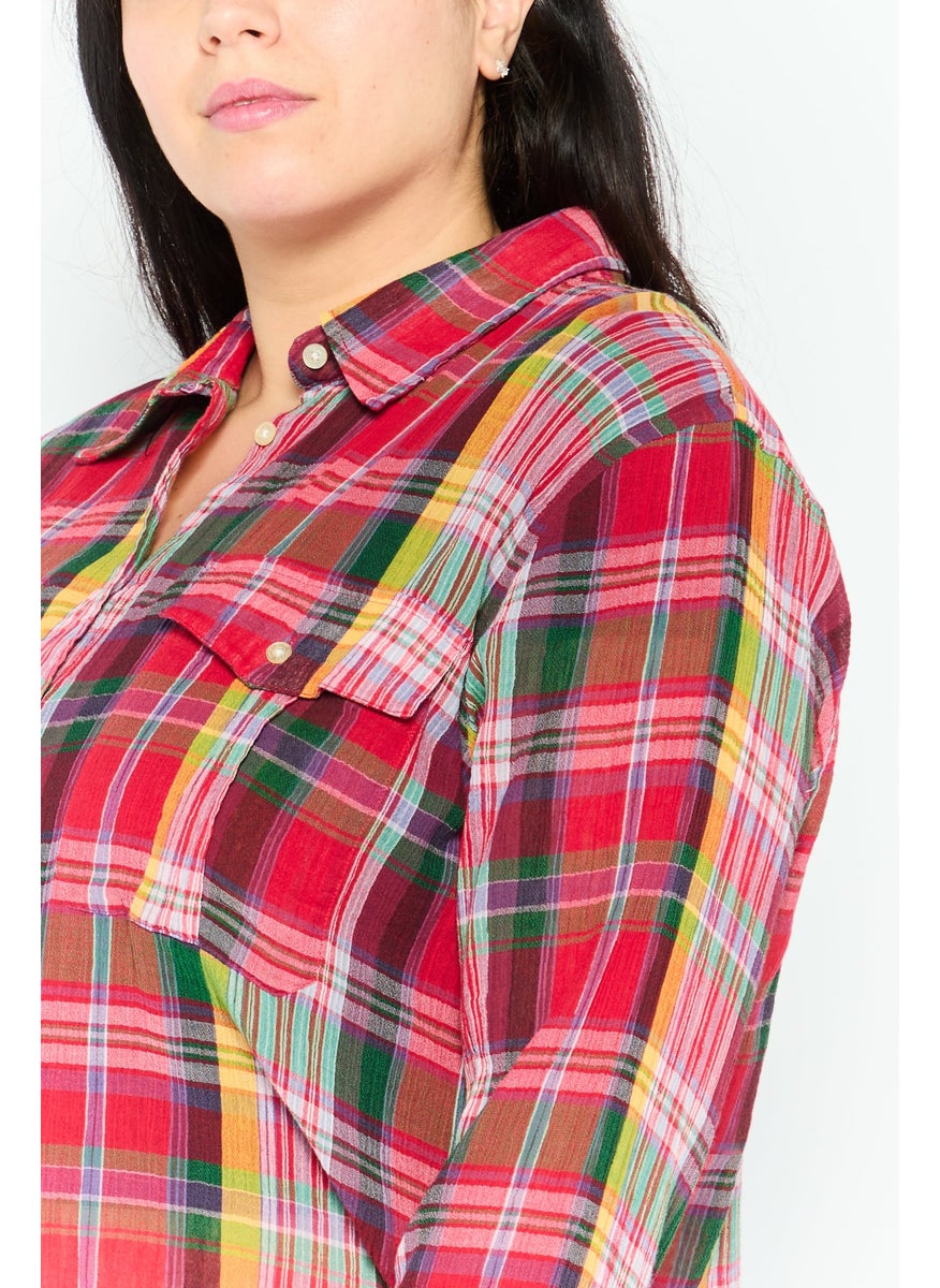 Women Spread Collar Long Sleeve Plaid Top, Red Combo - pzsku/Z4771FF2144BC66BD861AZ/45/_/1738850719/1a34da04-6ef7-49e1-b16f-fd615a3b5b8c