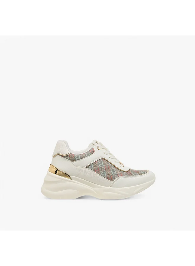 Flora Bella By Shoexpress Women's Monogram Print Lace-Up Sneakers