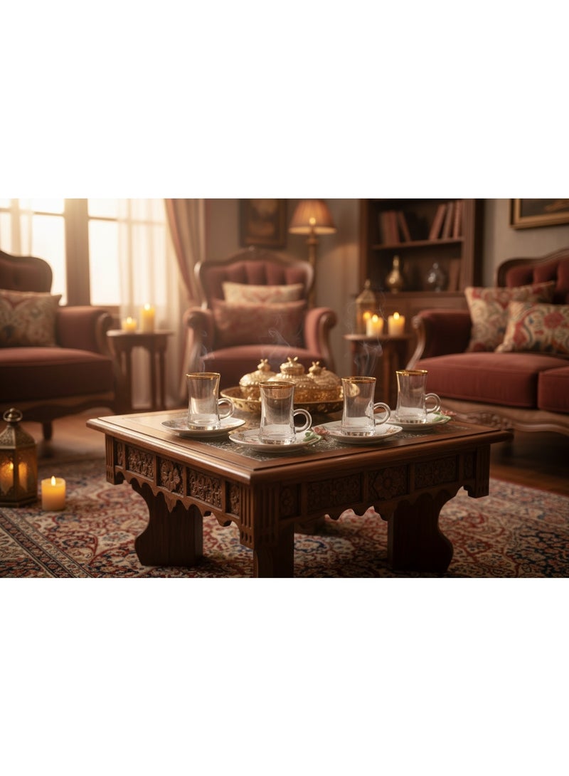 AKDC Angela 6-Piece Porcelain Cup & Saucer Set with Gold Trim 120ml - Image 2