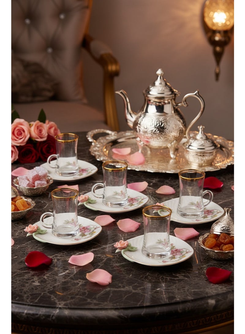 AKDC Angela 6-Piece Porcelain Cup & Saucer Set with Gold Trim 120ml - Image 5