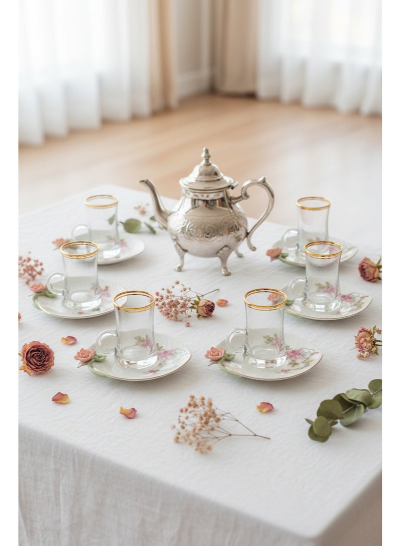 AKDC Angela 6-Piece Porcelain Cup & Saucer Set with Gold Trim 120ml - Image 3