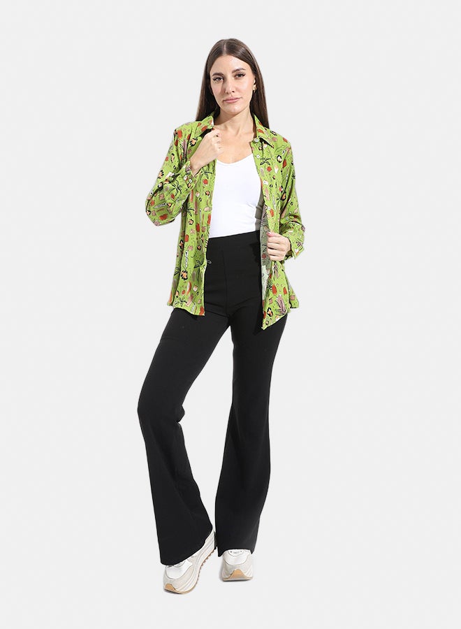 Andora Turned Down Collar Long Sleeves Blouse  _ Green - Image 5