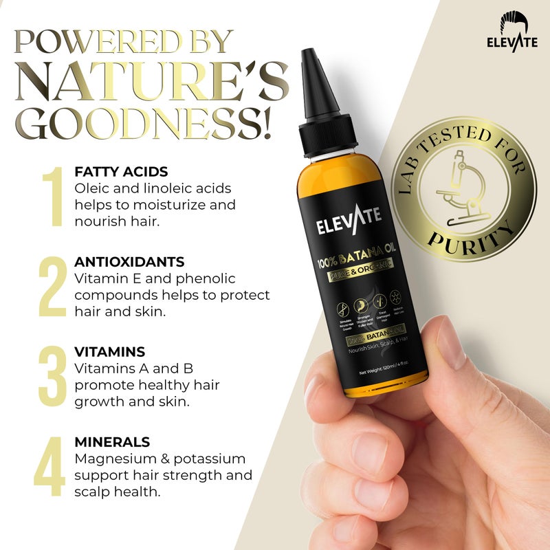 Elevate Batana Oil for Hair Growth | 100% Pure & Natural Raw Organic Oil from Honduras | Cold Pressed & Chemical-Free Serum for Thickness & Scalp Care Skin | Thicker Stronger Hair | 1 Pack | 4 Fl Oz - Image 3