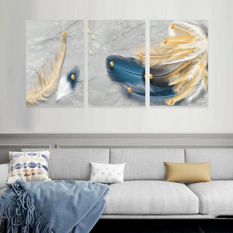 Marktna Three abstract canvas paintings with a hollow frame, measuring (120×60), three pieces - Image 1