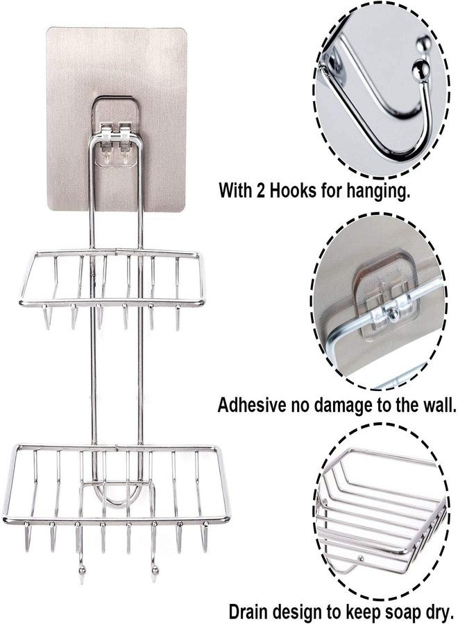 SEMITO Self Adhesive Double Layer Stainless Steel Soap Dish with Hook for Bathroom Kitchen Sink and Wash Basin Silver Pack of 1 - Image 2