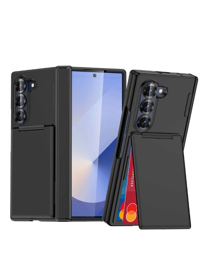 متوافق مع هاتف Samsung Z Fold 7 القابل للطي حامل بطاقة الهاتف غطاء واقي غطاء هاتف ناعم الملمس مع إطار حماية من السقوط 1.5 مم يشتمل على فتحة بطاقة ووظيفة حامل غطاء حماية من السقوط (أسود) - Image 1