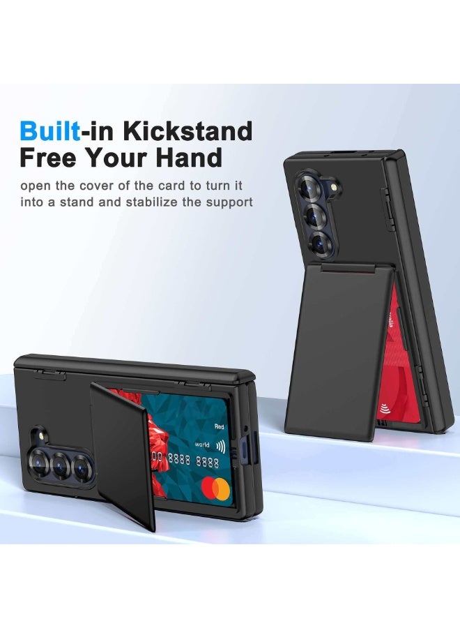 متوافق مع هاتف Samsung Z Fold 7 القابل للطي حامل بطاقة الهاتف غطاء واقي غطاء هاتف ناعم الملمس مع إطار حماية من السقوط 1.5 مم يشتمل على فتحة بطاقة ووظيفة حامل غطاء حماية من السقوط (أسود) - Image 4