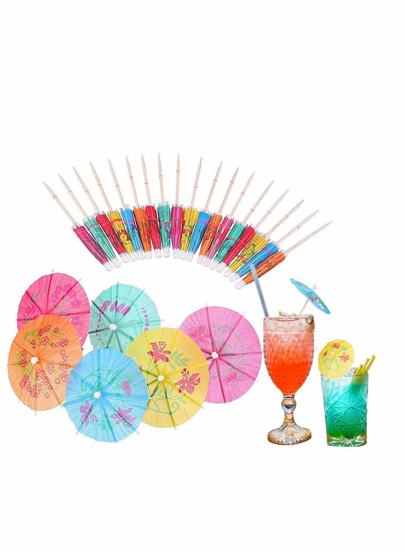 Excefore Drink Paper Umbrellas, Fruits Dessert Toothpicks Tropical Color Cupcake Topper for Tropical Summer Pool Wedding Beach Baby Birthday Party Decoration Supplies 50 Pcs - Image 1