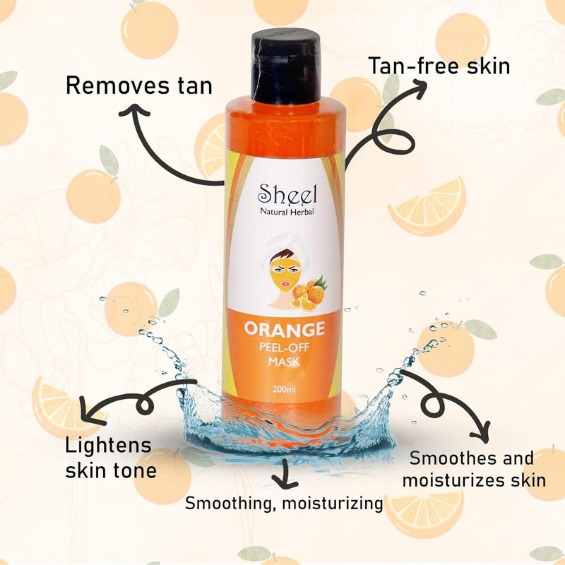Sheel Orange Peel Off Mask  Tan Removal Orange Peeloff Mask PeelOff Mask for Face Healthy and Glowing Skin 200 ml Pack Of 2 - Image 3