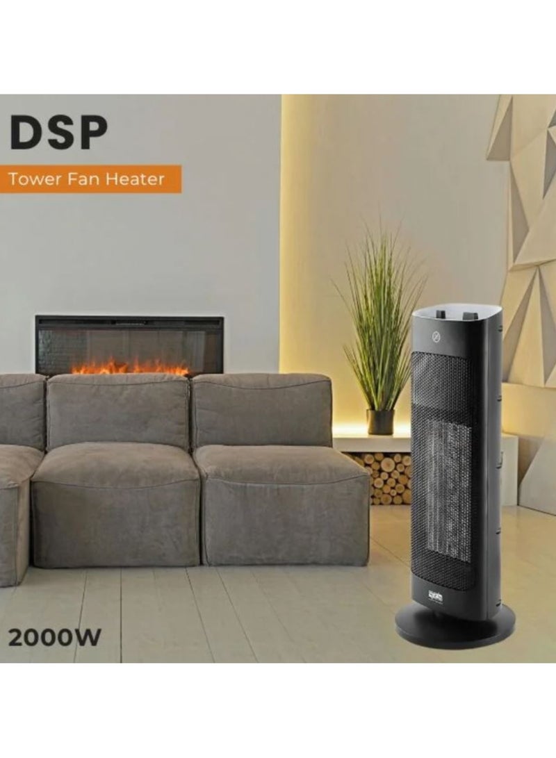 DSP Tower Fan Heater – 80° Oscillation with Thermostat, 2000W  - Image 3