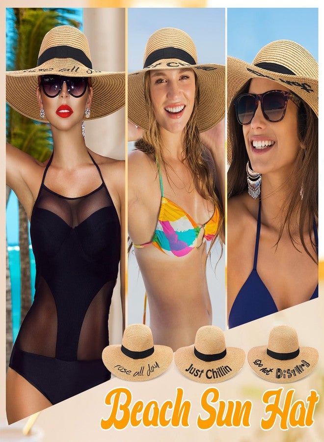 Sureio 12 Pcs Summer Floppy Beach Hat for Women, Foldable Embroidered Straw Sun Hat with Wide Large Brim and Adjustable Drawstring for Vacation Travel, 6 Various Styles - Image 2