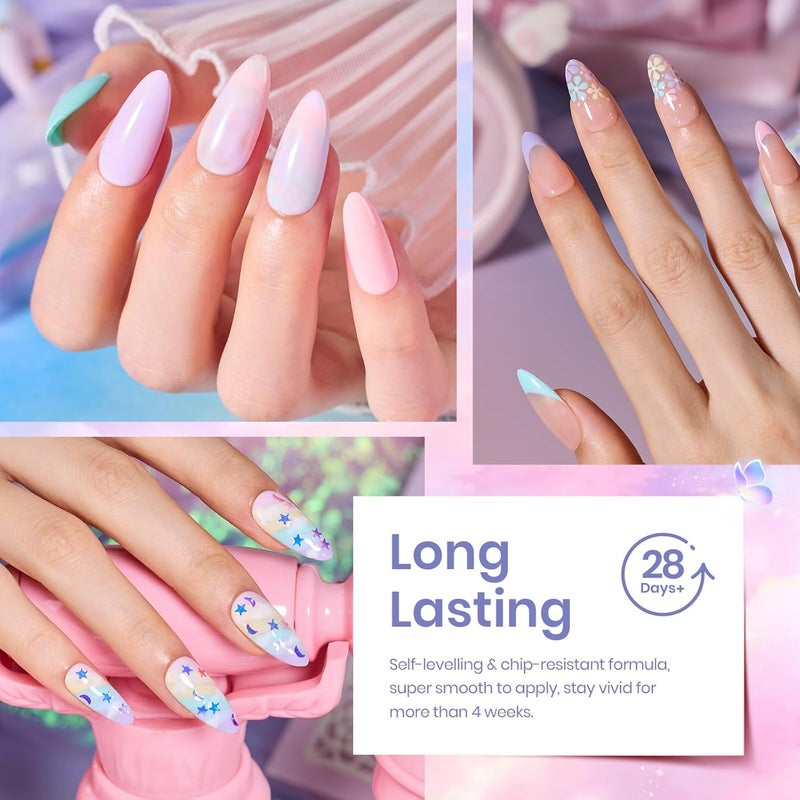 beetles Gel Polish Set - 23Pcs Macaroon Color Gel Nail Kit with Glossy Matte Top Coat Base Coat Yellow Pink White Purple Blue Glitter Bright Uv Nails Paradise Pastel Gel Christmas Gifts for Women Global flexible assemble picks - Image 5