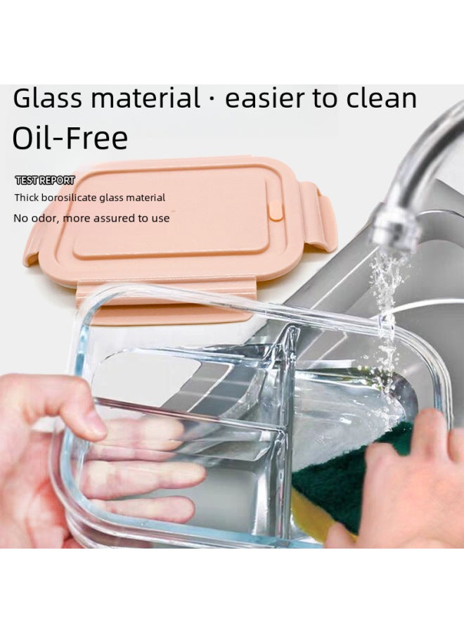 Glass Lunch Box Lunch Box Office Student Separated Microwave Heating Special Bowl Insulation Lunch Box Fresh-keeping Box-Specifications:Dark Green Medium Length 2 Partition Fresh-keeping Box  - Image 4