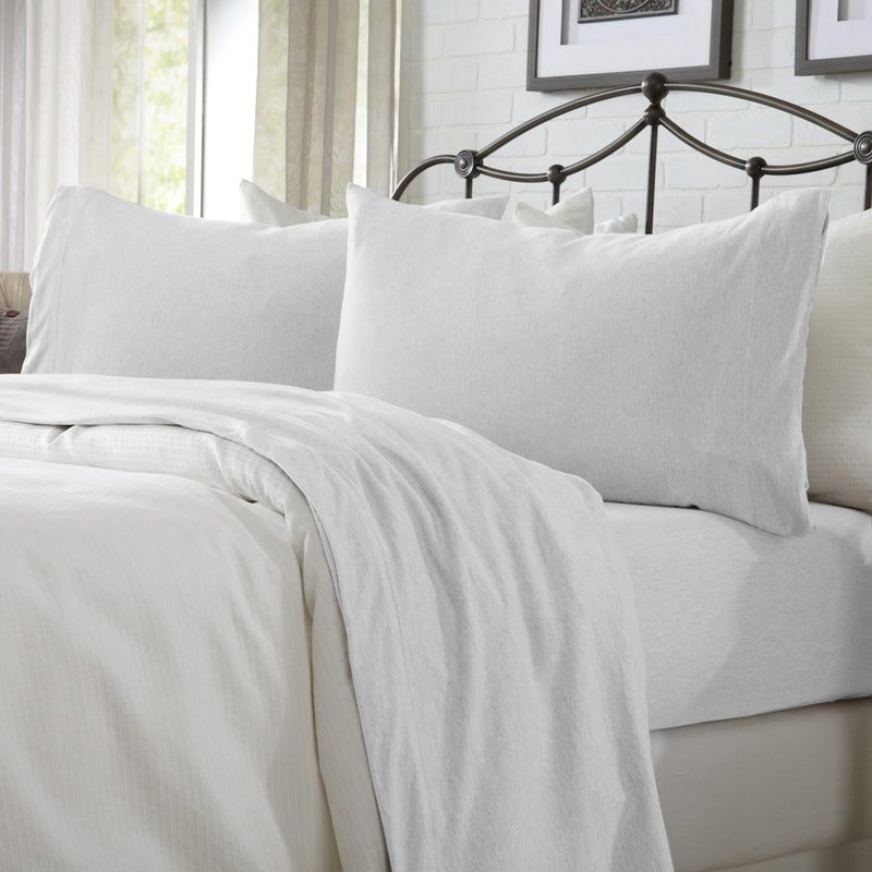 Great Bay Home Great Bay Home Cotton Jersey Knit King Sheet Set - Ultra-Soft  Stretchy  Heathered Melange White Bed Sheets - Cozy  Soft T-Shirt Sheet & Pillowcase Set  - Image 1
