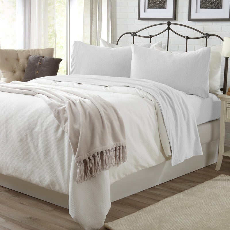 Great Bay Home Great Bay Home Cotton Jersey Knit King Sheet Set - Ultra-Soft  Stretchy  Heathered Melange White Bed Sheets - Cozy  Soft T-Shirt Sheet & Pillowcase Set  - Image 3