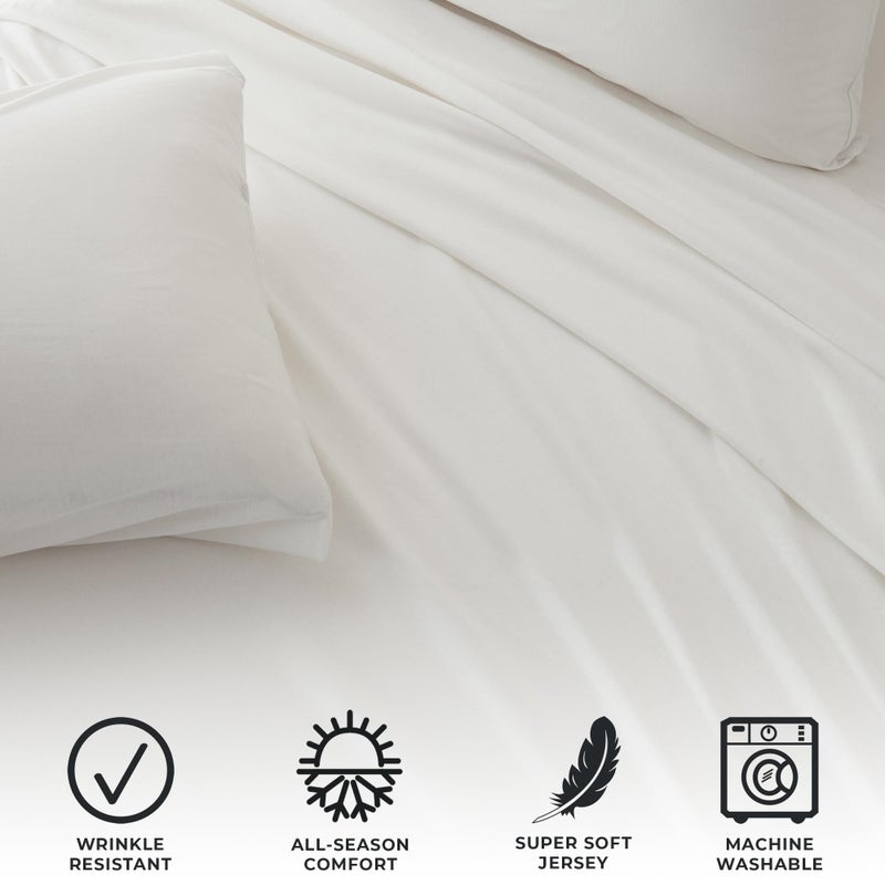 Great Bay Home Great Bay Home Cotton Jersey Knit King Sheet Set - Ultra-Soft  Stretchy  Heathered Melange White Bed Sheets - Cozy  Soft T-Shirt Sheet & Pillowcase Set  - Image 5