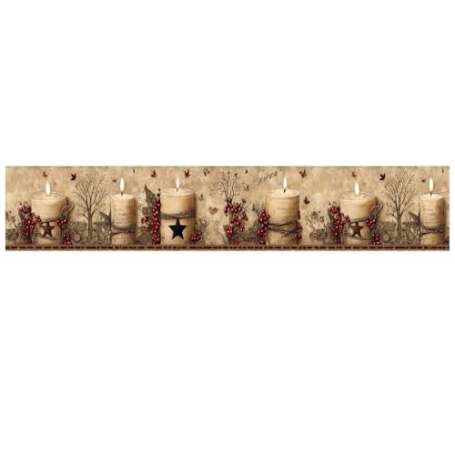 IOHEFY Rustic Farmhouse Wallpaper Border Peel and Stick 196x4 Inch Removable Wall Border Vintage Candle Floral Wall Trim for Kitchen Bathroom Living Room Country Home Decor - Image 2