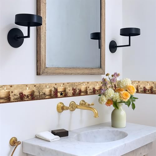 IOHEFY Rustic Farmhouse Wallpaper Border Peel and Stick 196x4 Inch Removable Wall Border Vintage Candle Floral Wall Trim for Kitchen Bathroom Living Room Country Home Decor - Image 5