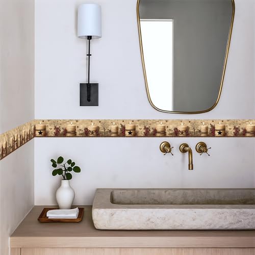 IOHEFY Rustic Farmhouse Wallpaper Border Peel and Stick 196x4 Inch Removable Wall Border Vintage Candle Floral Wall Trim for Kitchen Bathroom Living Room Country Home Decor - Image 3