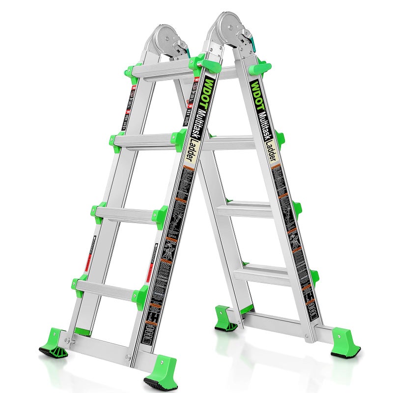 WDOT Ladder, Extension Ladders for Home Stairs 14 Ft, 4 Step Multi Position A Frame Ladder with Stabilizer Bar, Compact Folding, 330 lbs Telescopic Aluminum Adjustable Ladders, Escaleras para Casa - Image 1